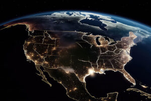 USA from space at night with city lights
